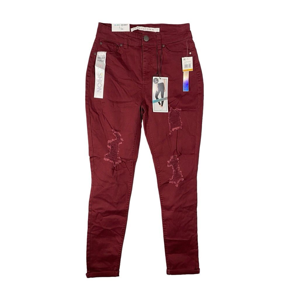 Tinseltown‎ Womens Juniors Distressed Cut Out Maroon Hi Rise Size 3/26 NWT